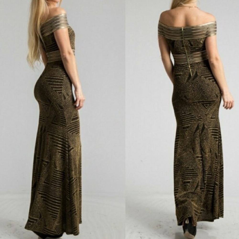 NWT Beautiful Foil Off Shoulder  Dress
